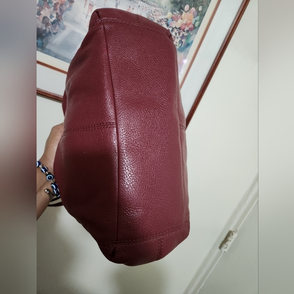 Coach Lexy In Leather Wine Soft Pebbled Leather Three Compartment Double Strap - Picture 6 of 15
